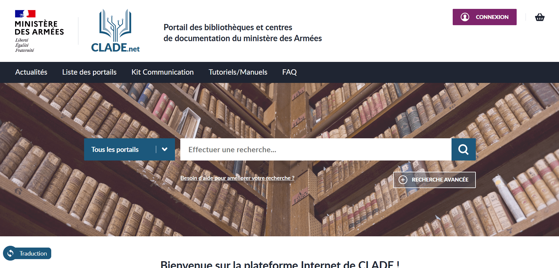 Page d'accueil du site CLADE