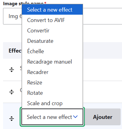 Liste des effets qui peuvent s'appliquer à des images