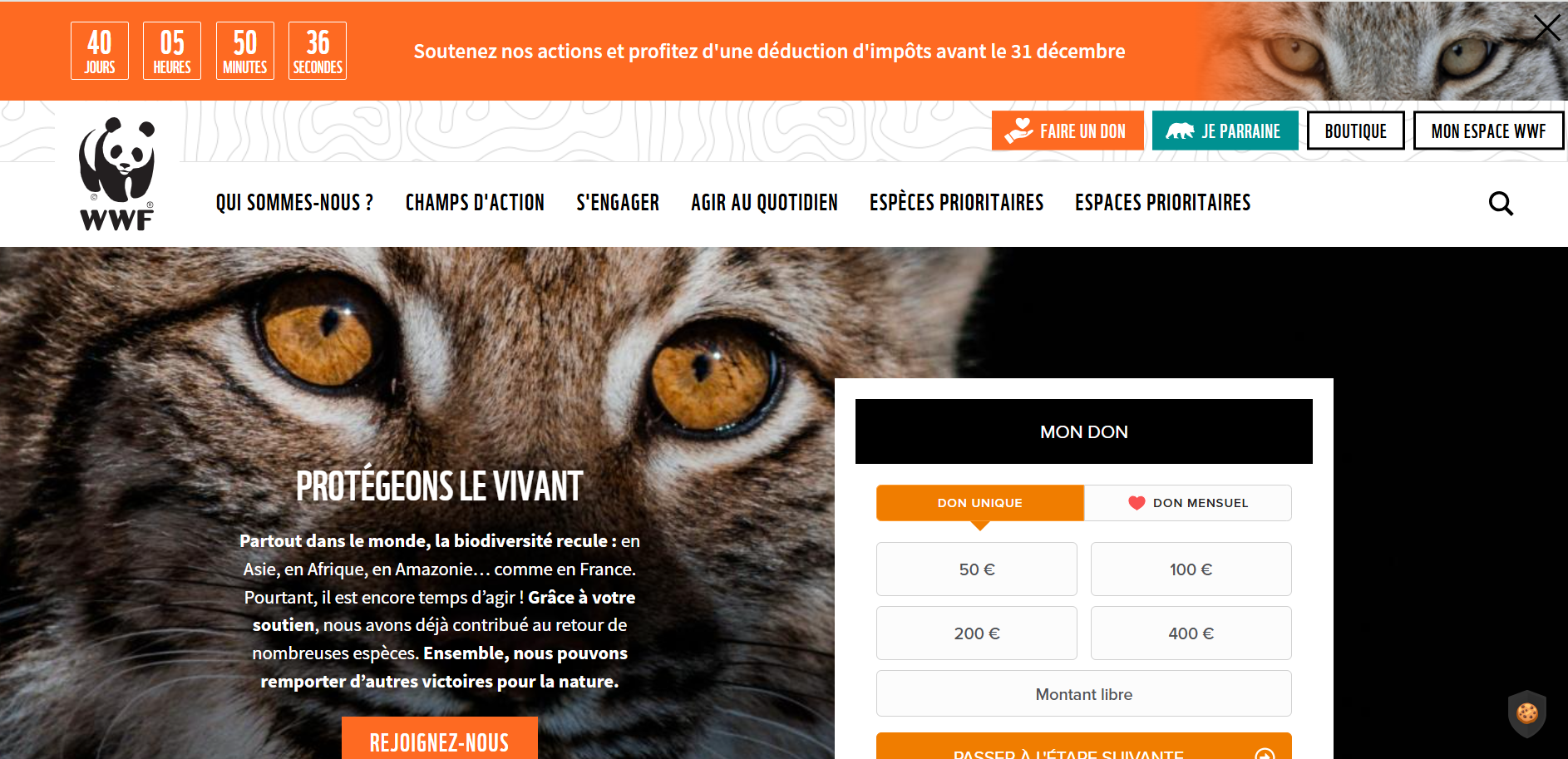 Page d'accueil du site actuel du site WWF