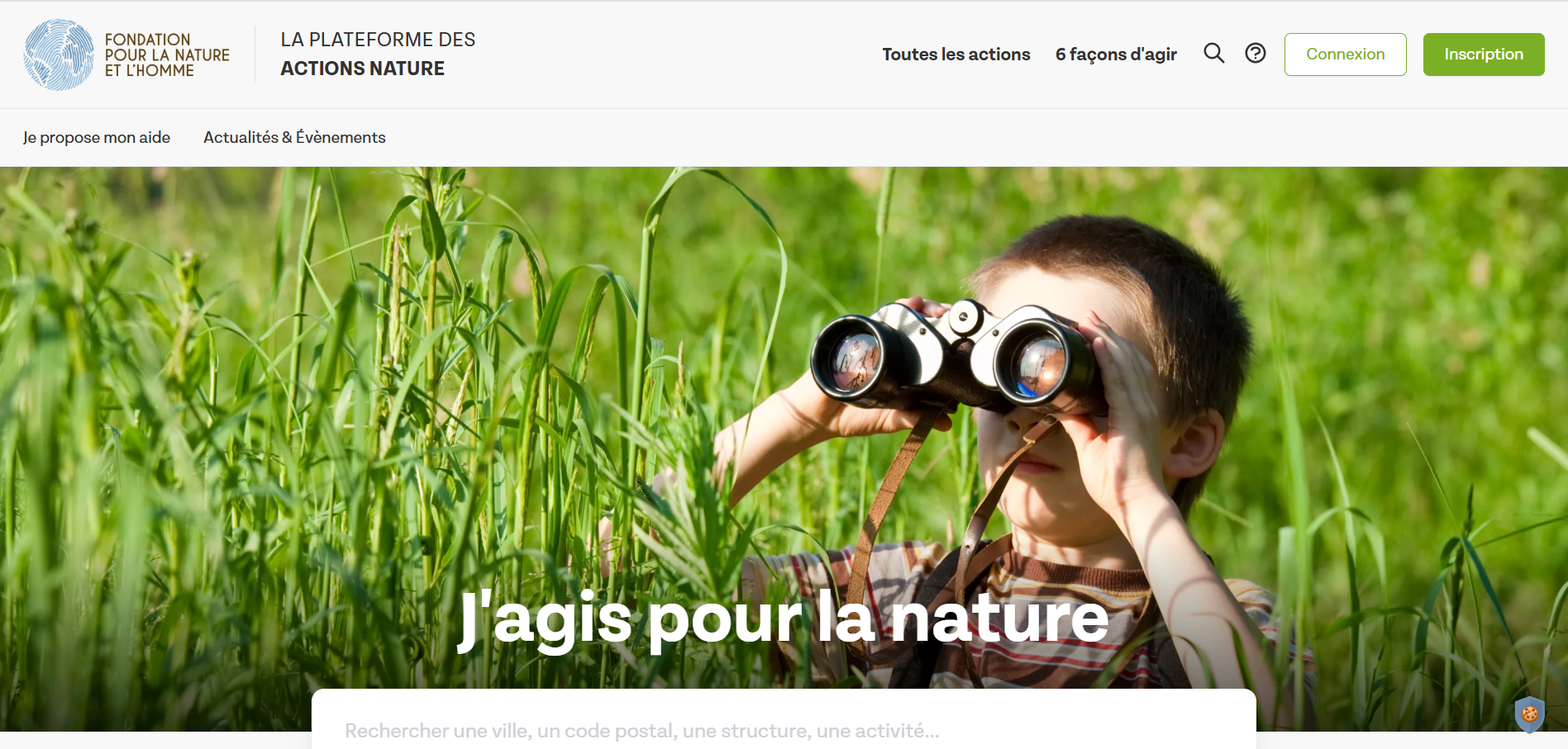 Page d'accueil du site J'agis pour la nature